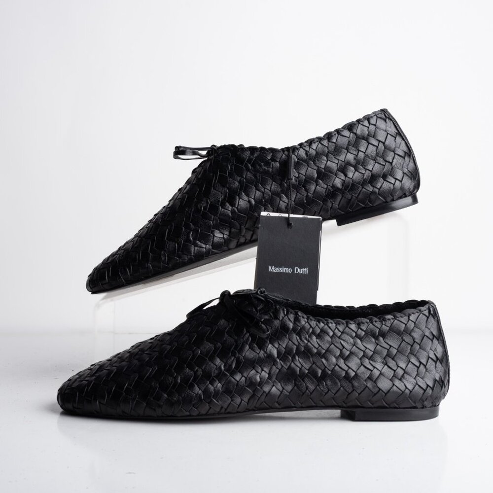 Massimo Dutti Womens Ballerina Braid Leather Woven Flats Black US 7.5 EU 38 New - Picture 5 of 8